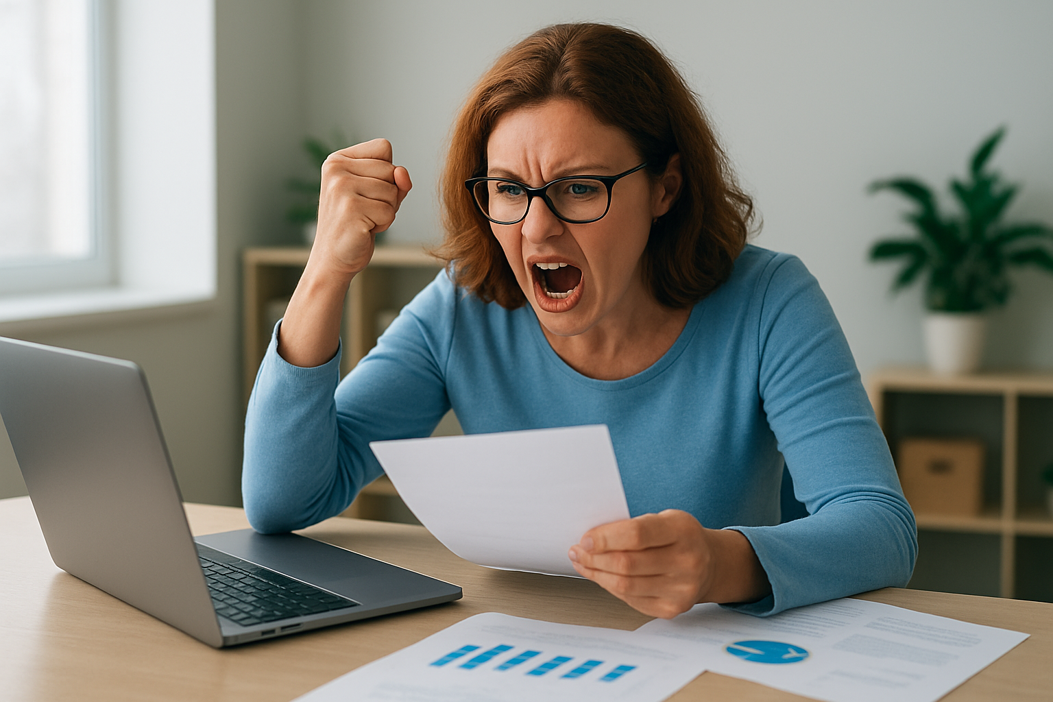 Frstrated business owner at computer